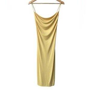 Zara Knit Draped Front Yellow Slip Midi Dress Size Small